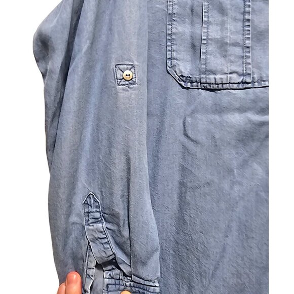 Zara Womens Chambray Button-Front Shirt M Blue Long Sleeve Casual - Picture 4 of 8